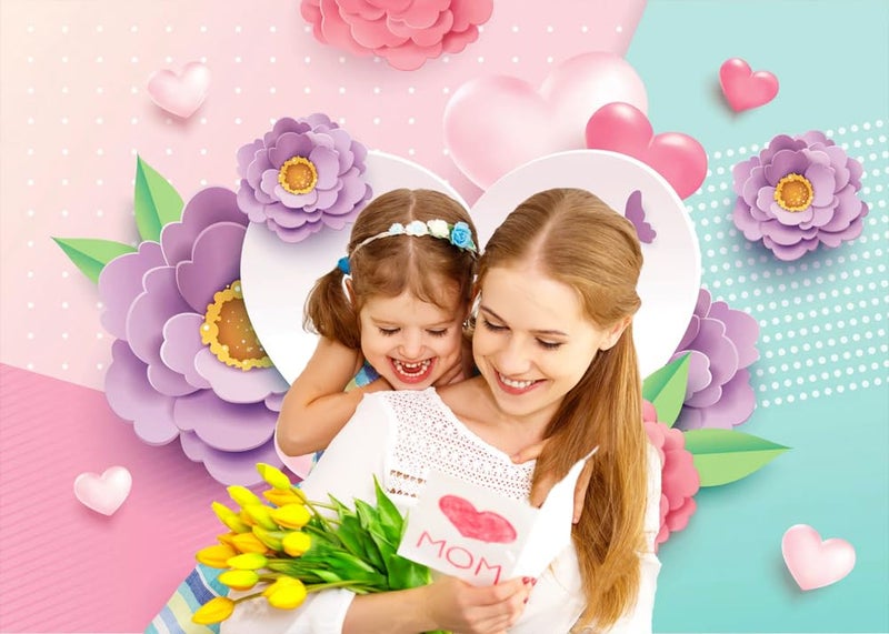 Dudaacvt 7x5ft Happy Mother's Day Backdrops Love Mothers Day Heart Photography Background Thanks Mom Banner Backdrop Best Mom Party Photo Decorations Backdrop - Image 2